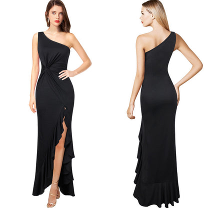 Robe maxi femme avec décolleté asymétrique et design drapé élégant Chic und Stil