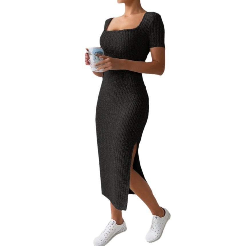 Robe maxi ajustée pour femmes avec fentes latérales et matériau élastique Chic und Stil