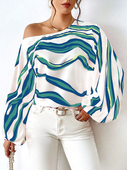 Blouse satin off-shoulder pour femmes avec manches bouffantes Chic und Stil