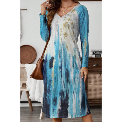 Robe longue à manches longues pour femmes avec motif abstrait coloré Chic und Stil