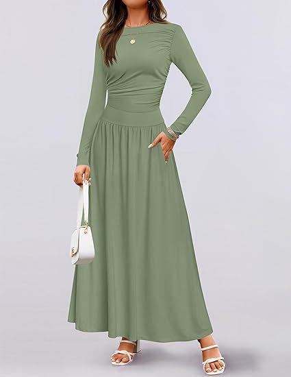 Robe maxi femme à manches longues et design de poches pratiques Chic und Stil