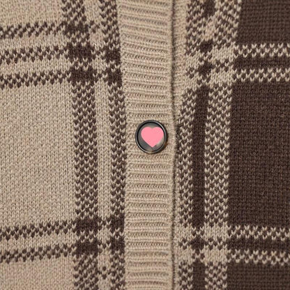 Dames cardigan tricot à carreaux confortable Chic und Stil