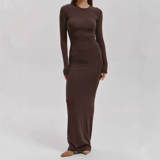 Femmes Élégante Robe Maxi à Manches Longues avec Coupe Sculptante et Grand Confort Chic und Stil