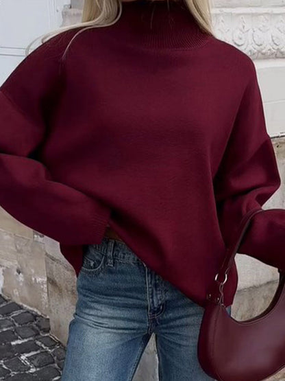 Oversized knit pullover for women with high collar and relaxed fit Chic and Style