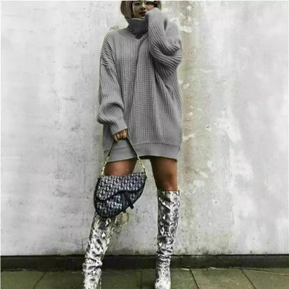 Dames gros pull en tricot avec col montant et silhouette décontractée Chic und Stil