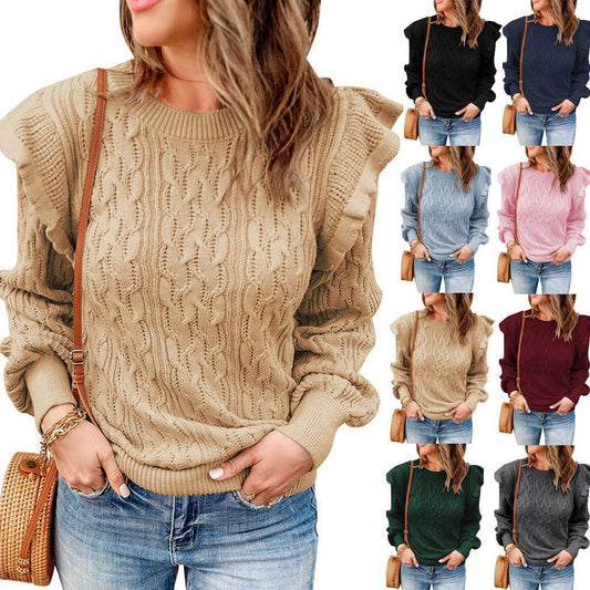 Pull en tricot pour femmes avec détails en volants et design texturé Chic und Stil
