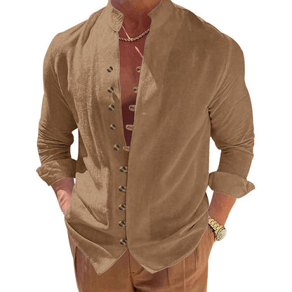 Chemise à manches longues pour hommes à la mode avec un design de boutons moderne et un col montant Chic und Stil