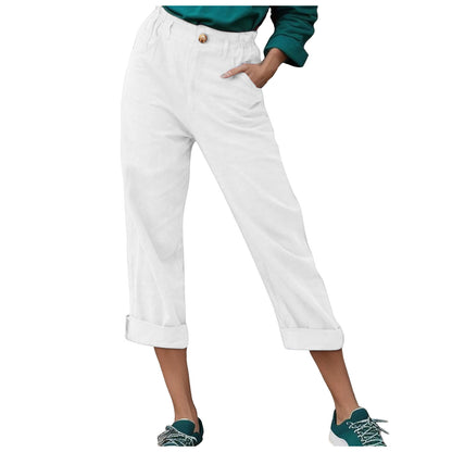 Women Comfortable High-Waisted Linen Harem Pants Chic and Style