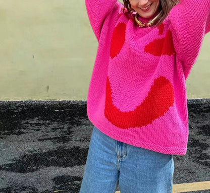 Pull en tricot pour femmes avec un motif smiley joyeux et une coupe décontractée Chic und Stil