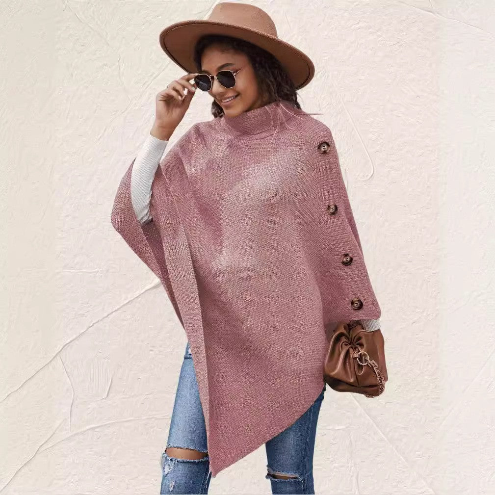 Dames élégante poncho avec col haut et boutons décoratifs Chic und Stil