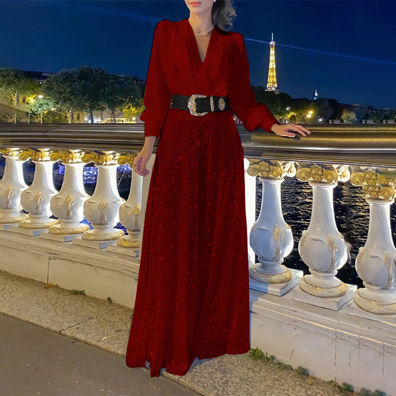 Robe de soirée glamour pour femmes avec haut scintillant et jupe évasée Chic und Stil