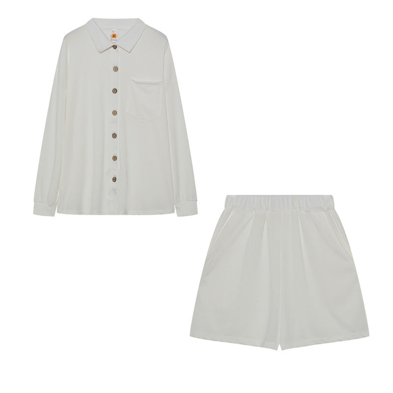 Chic and Style women's casual shirt and shorts set with chest pocket