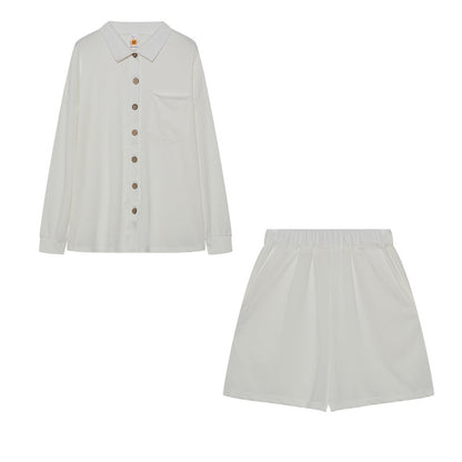 Chic and Style women's casual shirt and shorts set with chest pocket