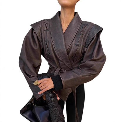 Blazer en cuir pour femmes avec des lacets décoratifs Chic und Stil