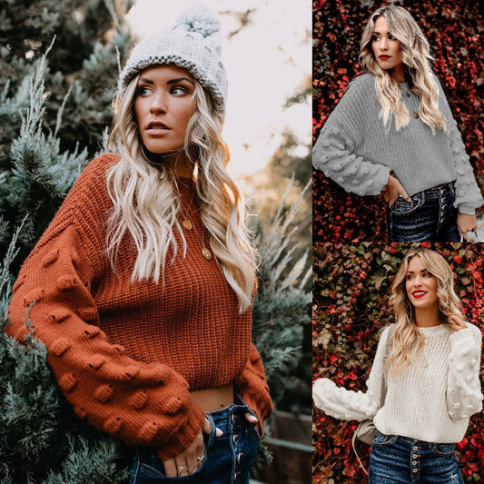 Pull en tricot décontracté pour femmes avec des manches volumineuses et un motif texturé Chic und Stil
