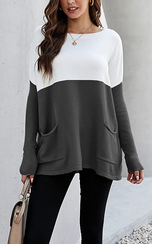 Pull en tricot pour femmes avec grandes poches avant et design contrasté Chic und Stil