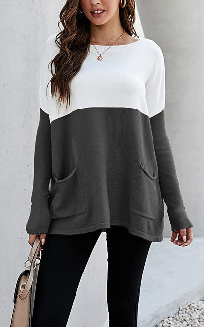 Pull en tricot pour femmes avec grandes poches avant et design contrasté Chic und Stil