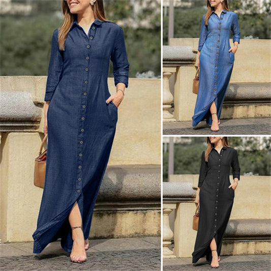 Robe maxi décontractée pour femmes avec fermeture à boutons fonctionnelle et poches latérales pratiques Chic und Stil