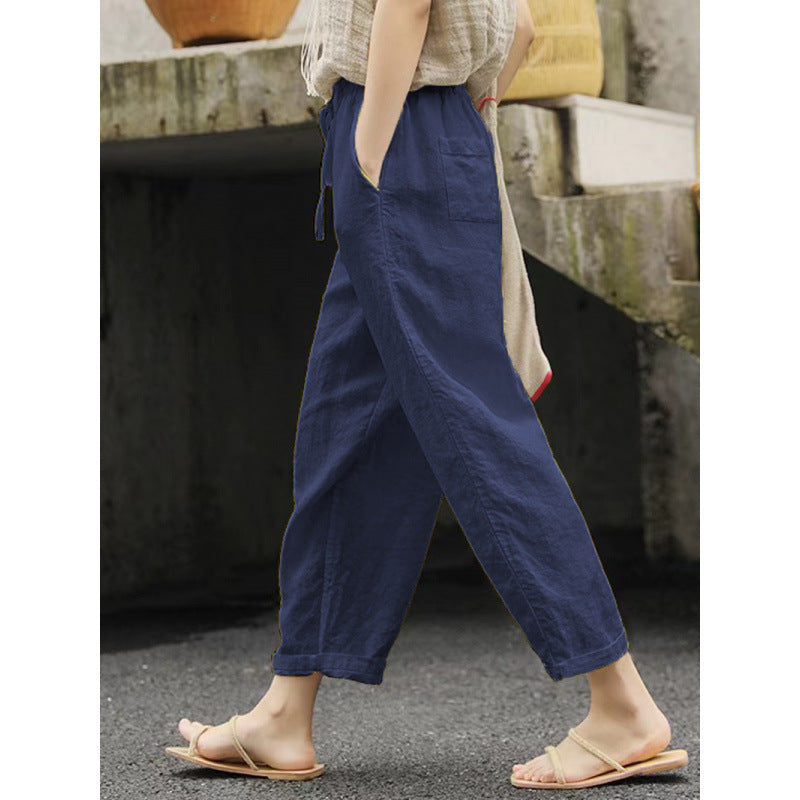Casual linen pants for women with elastic waist and side pockets Chic und Stil