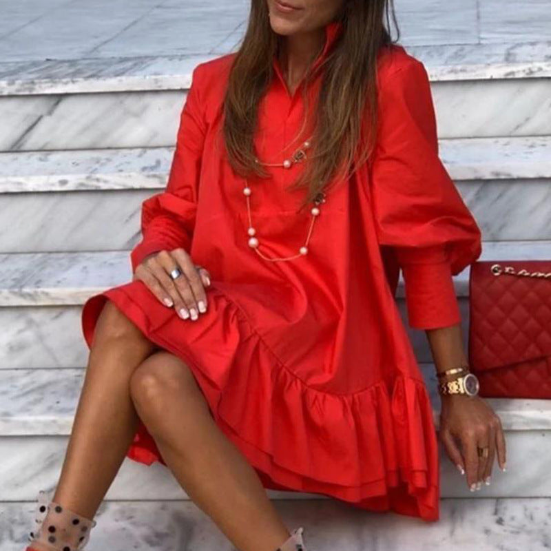 Robe chemise pour femmes avec des manches volumineuses et un ourlet à volants Chic und Stil