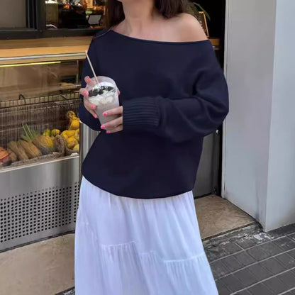 Pull en tricot oversized pour femmes avec design sans épaules Chic und Stil