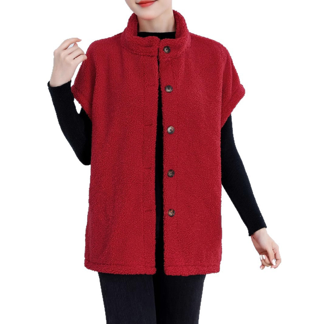 Dames Gilet Douillet avec Boutons et Col Montant Chic und Stil