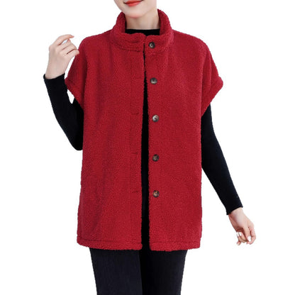 Dames Gilet Douillet avec Boutons et Col Montant Chic und Stil