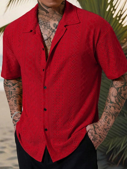 Chemise à manches courtes pour hommes avec broderie délicate en dentelle Chic und Stil