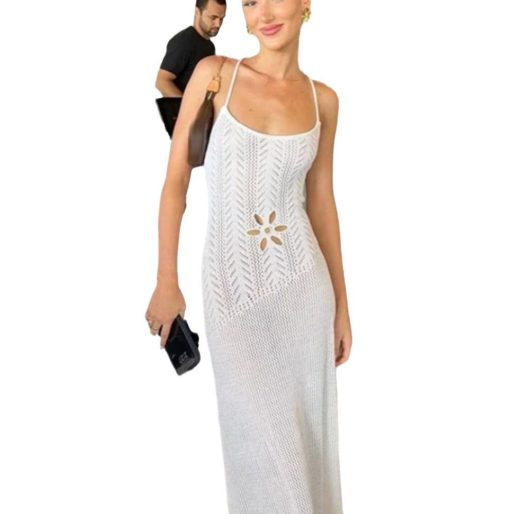 Dames Élégant Robe Maxi en Crochet avec Motif Floral Chic und Stil