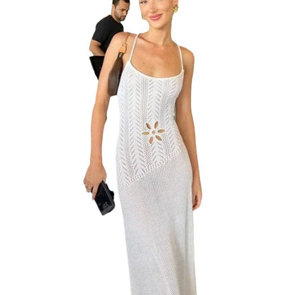 Dames Élégant Robe Maxi en Crochet avec Motif Floral Chic und Stil