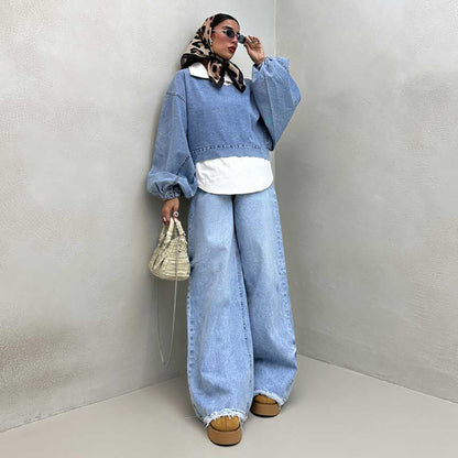 Pull en denim oversize pour femmes avec des manches volumineuses Chic und Stil