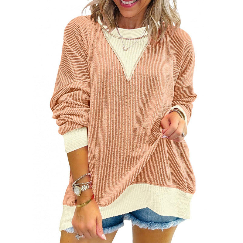 Pull décontracté pour femmes en matériau structuré avec décolleté en V Chic und Stil