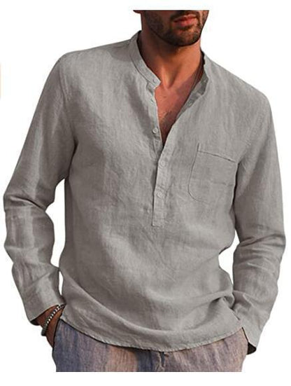 Chemise en lin pour hommes avec col Henley classique et poche poitrine Chic und Stil
