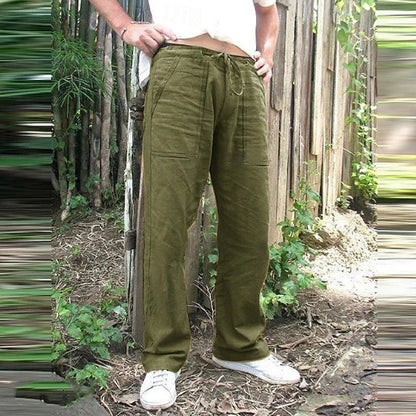 Washed linen pants for men with multiple pockets Chic und Stil