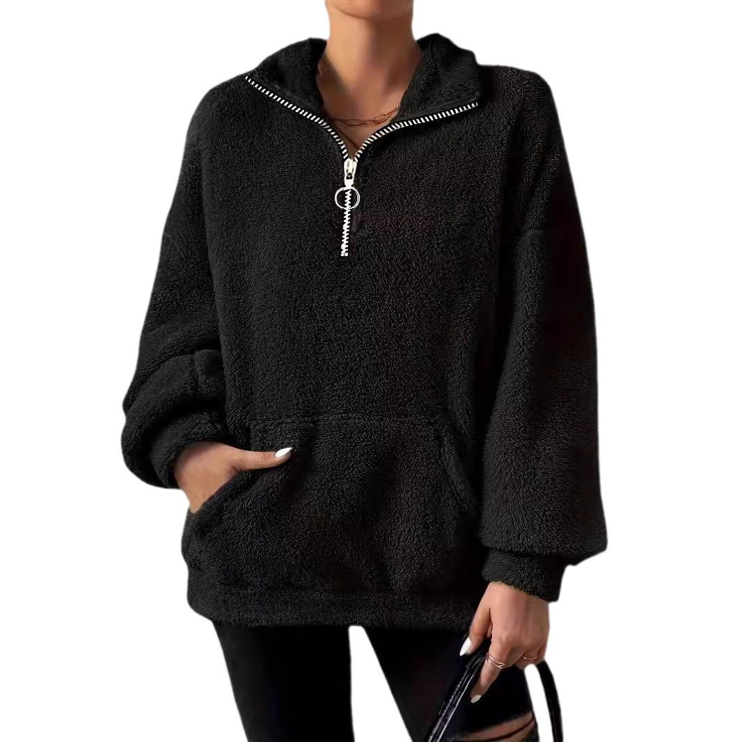 Dames élégant pull en fleece avec col haut et poches Chic und Stil