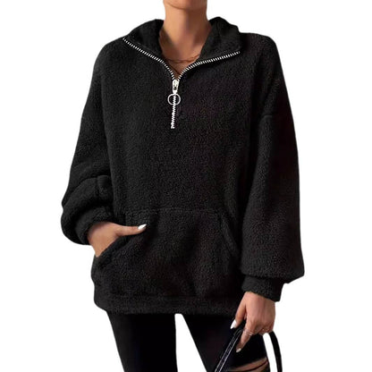 Dames élégant pull en fleece avec col haut et poches Chic und Stil