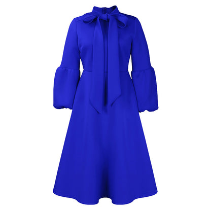Robe midi pour dames avec col à nouer et manches volumineuses Chic und Stil