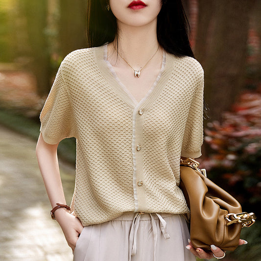 Cardigan Texturé Femme Col V Chic und Stil