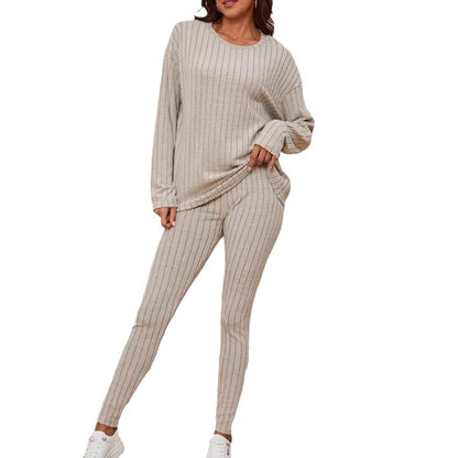 Dames Ensemble de combinaison en maille confortable à manches longues et taille élastique Chic und Stil