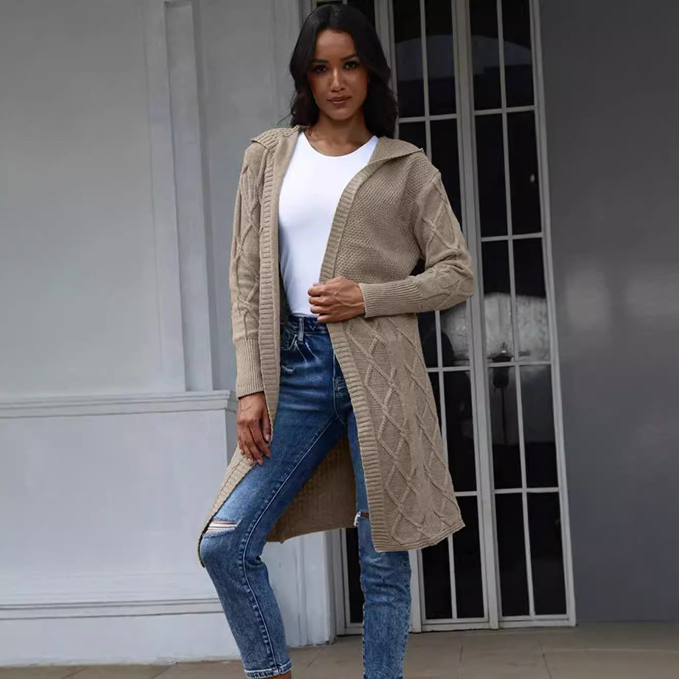 Dames Gros Tricot Cardigan avec motif torsadé élégant Chic und Stil