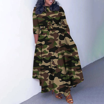 Robe maxi pour femmes avec ceinture à la taille et manches longues Chic und Stil