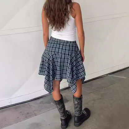 Asymmetrical checked skirt for women with elastic waist Chic and Style
