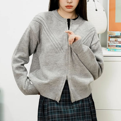 Dames gilet en tricot douillet avec fermeture éclair moderne et joli design structuré Chic und Stil