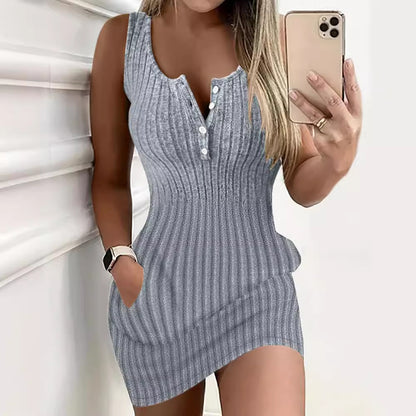 Chic und Stil Women's Ribbed Knit Button Dress