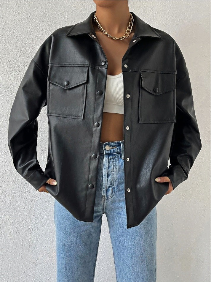 Chemise overshirt en simili cuir pour femmes Chic und Stil