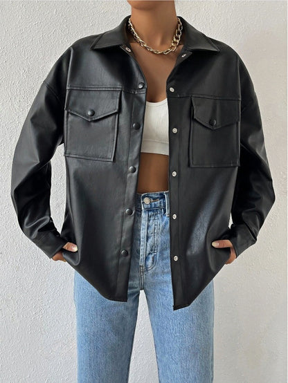 Chemise overshirt en simili cuir pour femmes Chic und Stil
