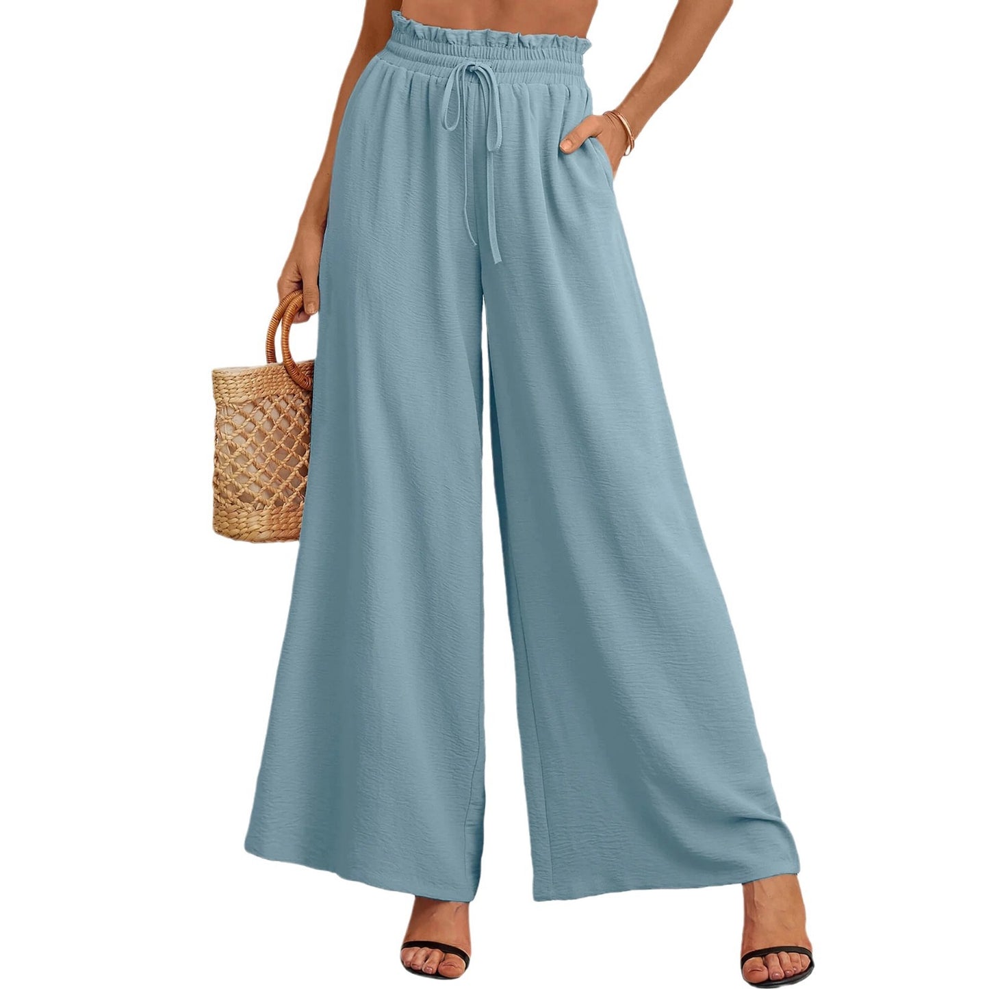 Women Summer Loose and Airy Pants with Elastic Waistband and Ties Chic and Style