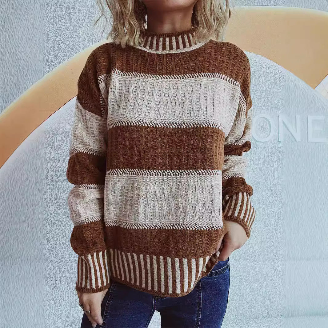 Pull en tricot décontracté pour femmes avec un motif à rayures moderne et un matériau chaud Chic und Stil