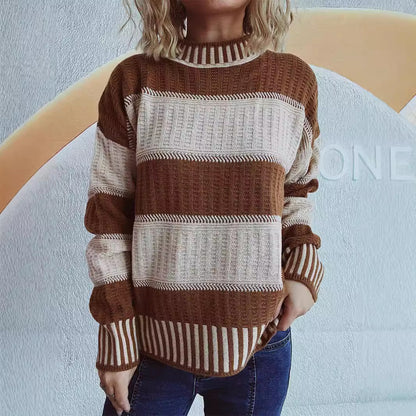 Pull en tricot décontracté pour femmes avec un motif à rayures moderne et un matériau chaud Chic und Stil