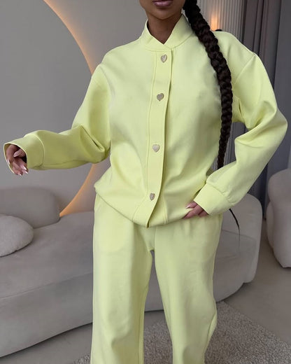 Dames Ensemble de loisirs élégant et confortable avec fermeture à bouton à la mode Chic und Stil